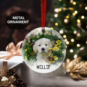 a christmas ornament with a picture of a dog