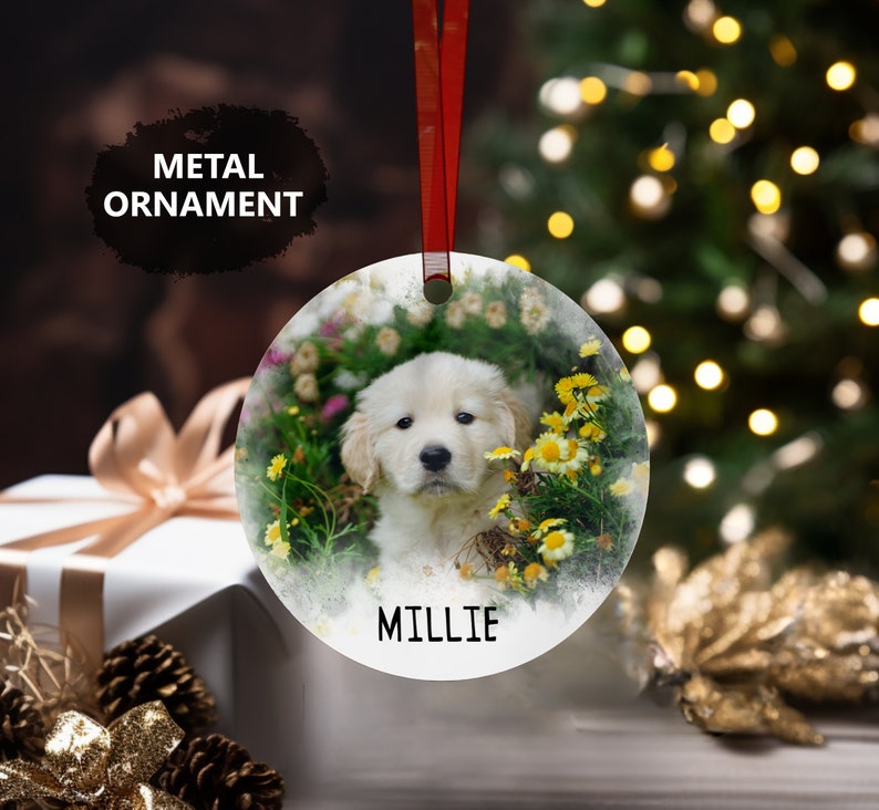 a christmas ornament with a picture of a dog