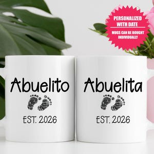Abuelito and Abuelita Mug, Personalized Pregnancy Announcement, EST 2026, Personalized Grandparents Gift, Gifts in Spanish - FAM003