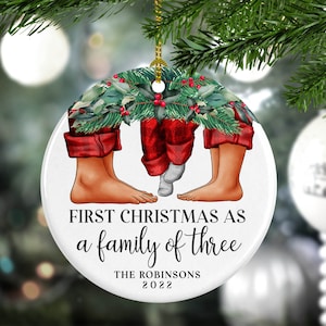 Family Of Three Christmas Ornament, First Christmas as, Custom Ornament, First Christmas Together Ornament, New Parents Gift - FAM021