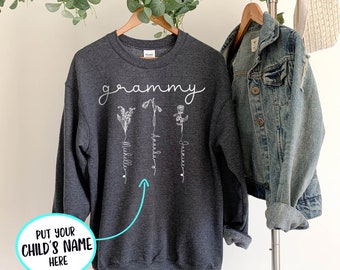 Grammy Tshirt, Custom Name Shirt, Grammy Sweatshirt, Birth Month Flowers, Grammy Gift, Flower Print, Grandmother Gift, Mothers Day- FAM018