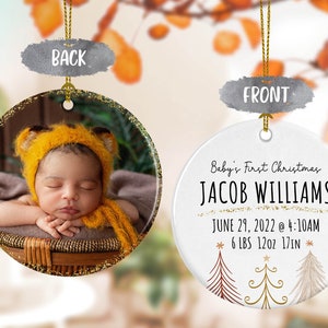 Custom Photo Baby's First Christmas Ornament with Birth Stats, Baby's 1st Christmas Ornament, Baby Stats Ornament, Baby Keepsake - CHO048