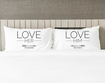 Personalized Couple Pillow Case , 2nd Anniversary Gift, Love him Love Her - COU006