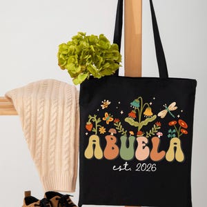 Abuela Canvas Tote Bag, Pregnancy Announcement for Grandma, Birth Announcement Gift, Book Tote Bag, Floral Tote Bag for Abuela - FAM038