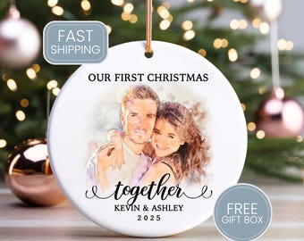 Our First Christmas Together Ornament, Custom Photo Ornament, Watercolor Art Christmas Ornaments, Married Ornament, Couple Gift - CHO057