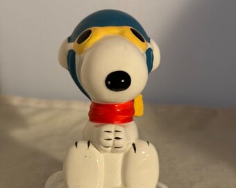 Vintage 1966 Peanuts Snoopy Red Baron On Cloud Ceramic 4" Figurine