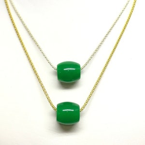 Green Jade Pendant, 925 Sterling Silver Gold Plated Necklace For Women, Popcorn Chain Necklace, Green Gemstone Pendant