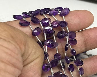 Amethyst Beads, 8X6MM Briolette Amethyst Necklace, 100% Natural Purple Gemstone Beads For Jewelry making, 8 Inch Strand Beads (#702)