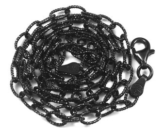 Collar de cadena de eslabones de rodio negro, cadenas italianas de plata de ley 925, cadena negra para hombre, cadenas con cierre de langosta para mujer