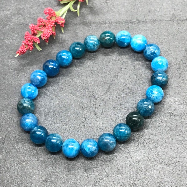 Bracelet Apatite 8mm, Bracelet Perlé d’Apatite Bleue pour Hommes & Femmes, Bijoux en Apatite Naturelle, Bracelet Energy Uplift #JB 136