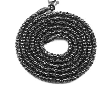 Schwarze Popcorn Ketten, 925 Sterling Silber mit schwarzem Rhodium Popcorn Kette Halskette für Herren, Bali-Stil Kette für Frau, Geschenk für sie
