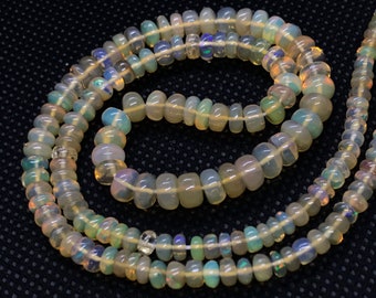 Natural White Ethiopian Opal Beads, 3mm to 5mm Rondelle Fire Opal Cabochons Bead Necklace For Women, Rainbow Fire Opal October Birthstone