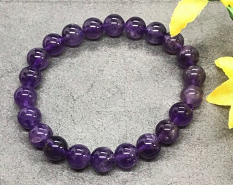 8mm AAA Amethyst Bracelet , Natural Amethyst Mala Bracelet, Amethyst Beaded Bracelet,Healing Crystal Stretchable ,Mens & women Gift  #JB 136