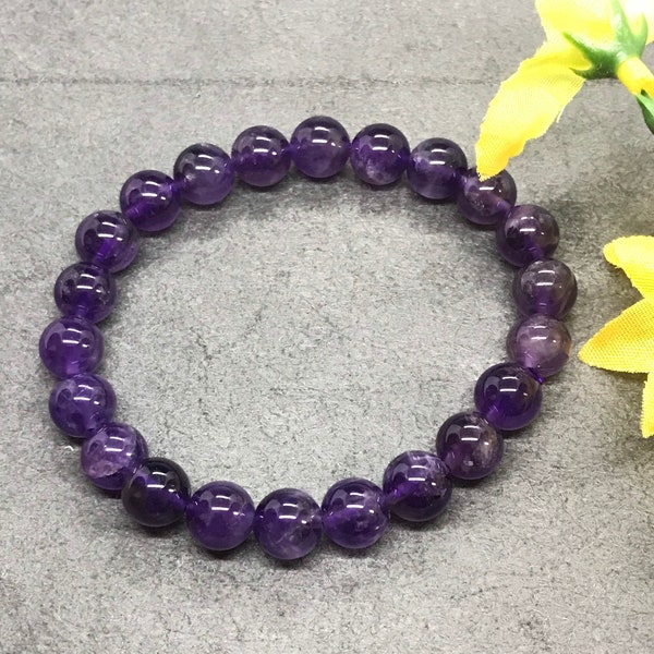 8mm AAA Amethyst Bracelet , Natural Amethyst Mala Bracelet, Amethyst Beaded Bracelet,Healing Crystal Stretchable ,Mens & women Gift  #JB 136