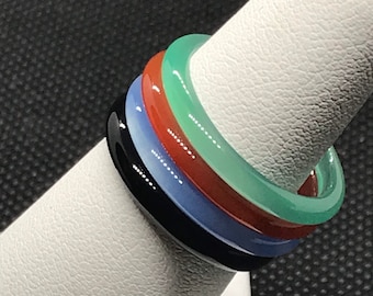 3mm Onyx & Carnelian Ring Set For Women, Orange, Green, Blue And Black Onyx Ring, Multi Color Ring For Men, Ring Size 6 - 11 US(SET-4 RINGS)
