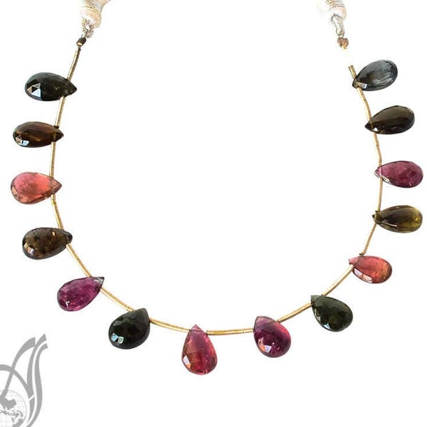 8 Inch Multi Color Tourmaline Beads, 7x11mm large tourmaline stone necklace, 7x9mm Pear cut Tourmaline Half Strand Bead, October Birthstone