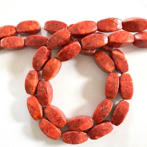 Natural Red Spong Coral Beads, 12x24mm Coral Barrel Beads, Faceted Coral Beaded Necklace, 16 Inch Strand Coral Beads (#987)