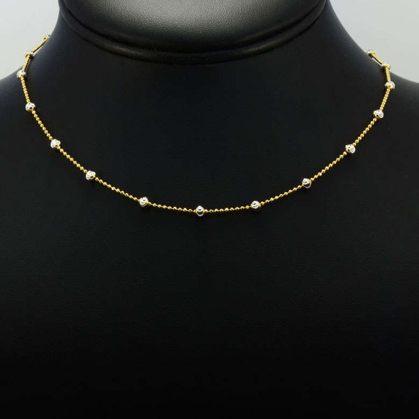 Gold Perlenkette, 925 Sterling Silber Station Kette, vergoldete Halskette für Frauen, Goldketten