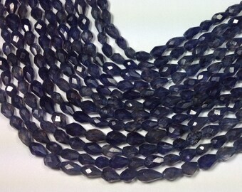 Natuurlijke Iolite kralen, donkerblauwe Iolite gefacetteerde edelsteen kraal strengen, 4x7mm Briolette Iolite kraal voor sieraden maken/ketting, 14" Strand