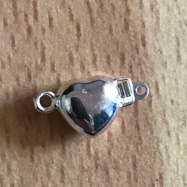 Sterling Silver Heart shape clasp, Necklace clasp, sterling clasp, Necklace connector, Push it in and out 8x8 mm (PHC-1 )