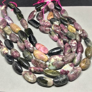 Multi color Tourmaline Tumble, Barrel,13x25 mm,Gemstone Beads, Necklace 16inch,.One of a kind, very creative. #1410