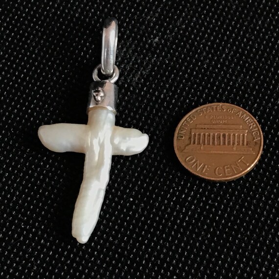 Freshwater JB Long Pearl Necklace with Sterling Silver Cross Freshwater JB Long Pearl Necklace with Sterling Silver Cross