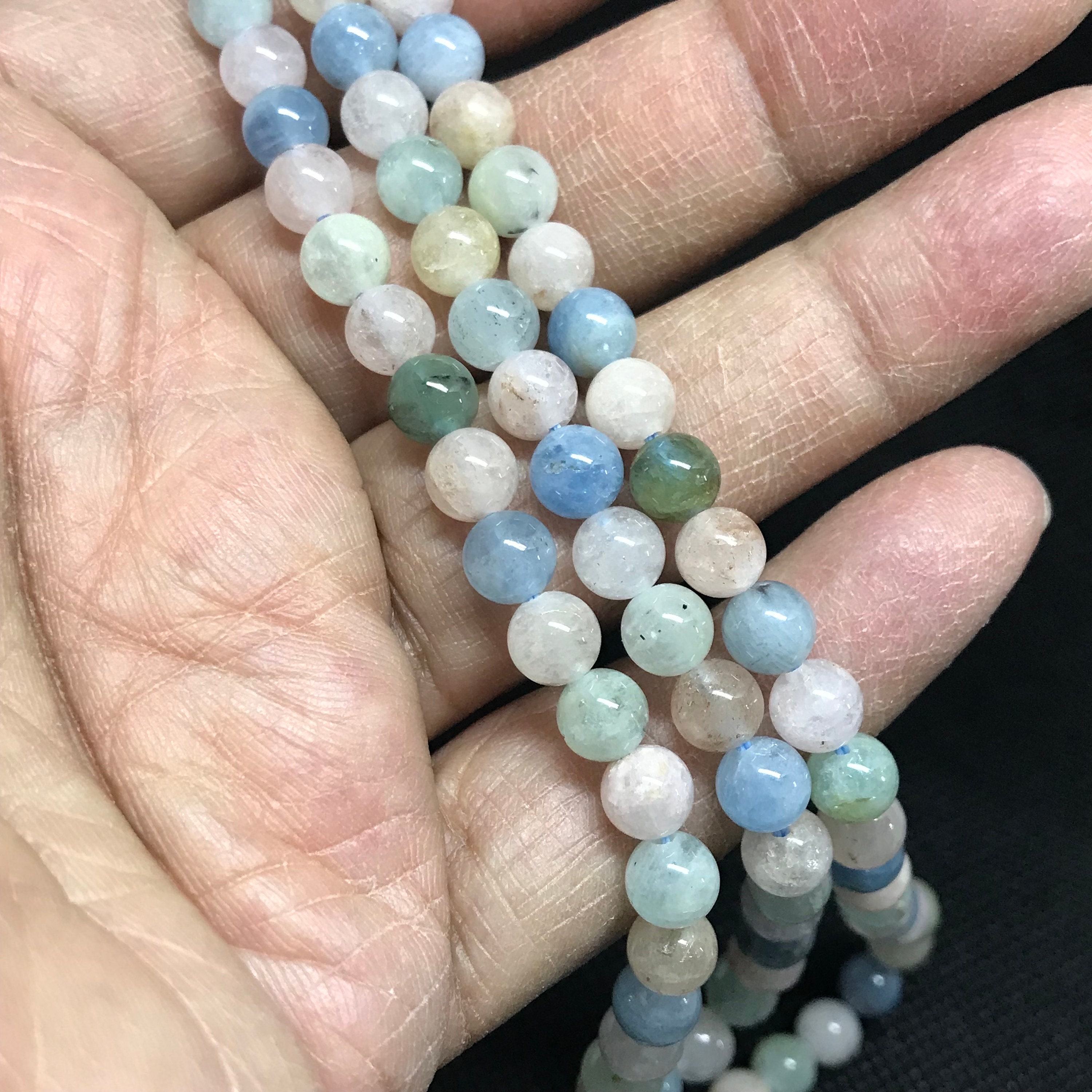 天然アクアマリン＆モルガナイトビーズ、6 mm ラウンドアクアマリン