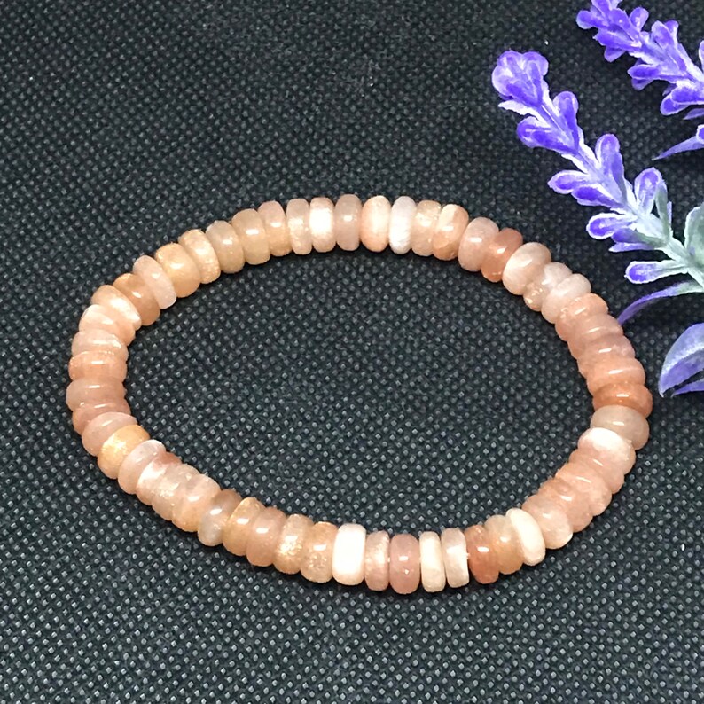 100% Genuine AAA Peach Moonstone Bracelet, 8mm Rondelle Beaded Bracelet,Stretchable Bracelet For Men/Women,Healing & Energy Bracelet image 4