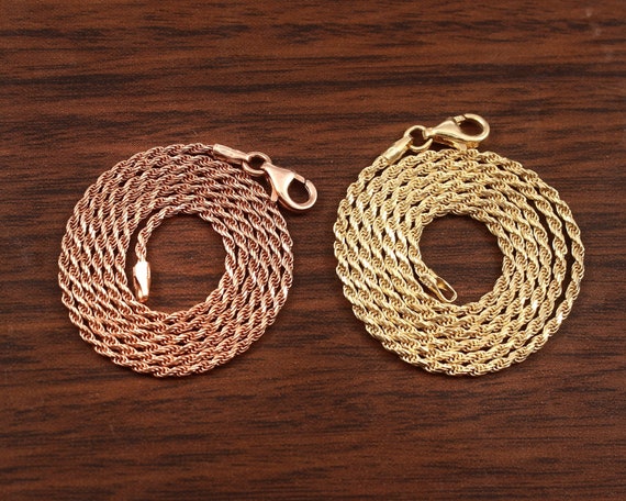 Sterling Silver Rope Chain Necklace, 14k Gold /Rose Gold Plated Heavy Chain  For mens, Twisted Water Proof Chain, 16