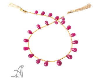 100% Natural Ruby Bead, Ruby Bead Necklace, 5x7 to 7x11 MM Ruby Briolette Necklace, Gift For Women, Red Gemstone Bead, 8 Inch Strand Bead