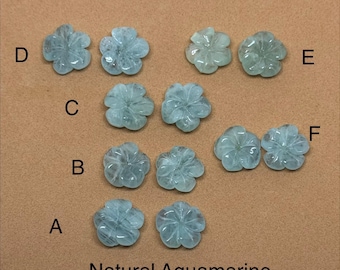 Carved Aquamarine Flower Pair, 18mm Gemstone Beads, March Birthstone