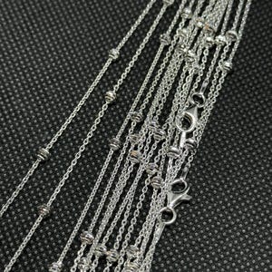 92 Sterling Silver Bead Station Chain Necklace For Men/Woman, facets on 3 MM ball Italian made ,Ball Chains,Gift For Womens, 16 to 20 inches