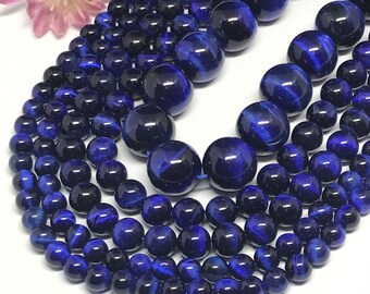 Blue Tiger Eye beads , necklace, Round Plain 6 to 14 mm, 16 inch, New , One of a kind, very creative.( # 1165)