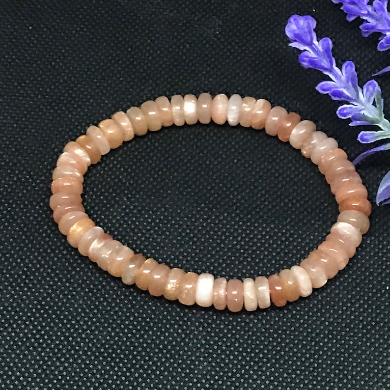 100% Genuine AAA Peach Moonstone Bracelet, 8mm Rondelle Beaded Bracelet,Stretchable Bracelet For Men/Women,Healing & Energy Bracelet image 3