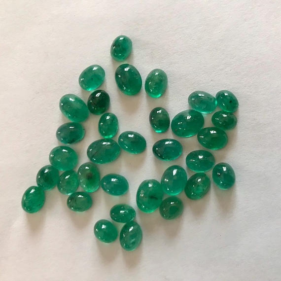 Natural Green Emerald, 4x6mm to 6x8mm oval Emerald Gemstone Cabochons, Multi Size Loose Brazilian Emerald Stones For Ring (#-G-00071)