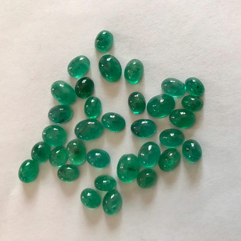 Natural Green Emerald, 4x6mm to 6x8mm oval Emerald Gemstone Cabochons, Multi Size Loose Smooth Emerald Stones For Ring/Earring (#-G-00071)