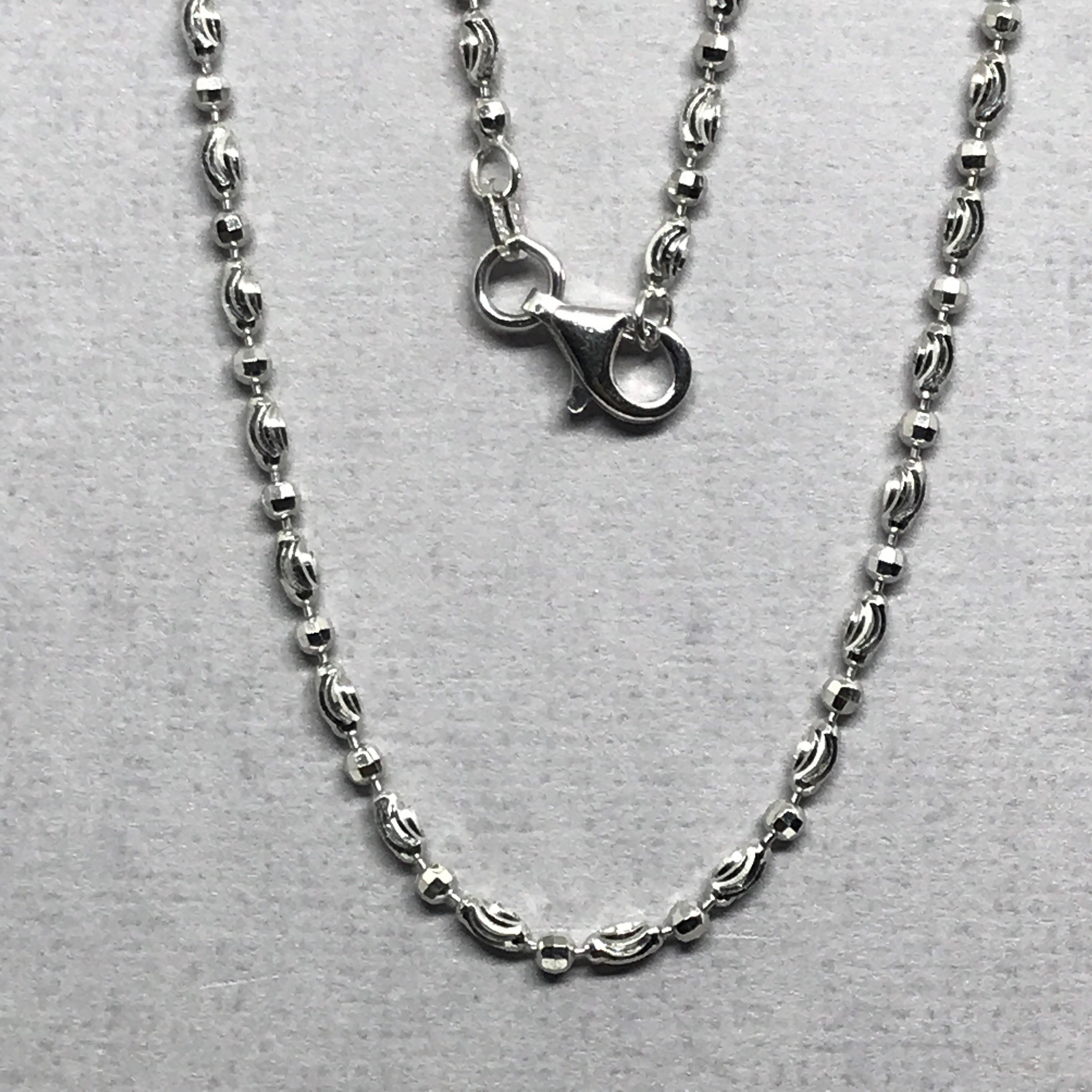 Silver Bead Chain Necklace, Moon Cut 925 Sterling Silver Chain for