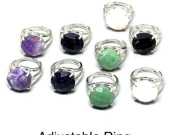 Adjustable Fit to All Ring-Amethyst- Aventurine-Rose Quart , Black Gold stone  Ring, Multi Color, Ring For Women