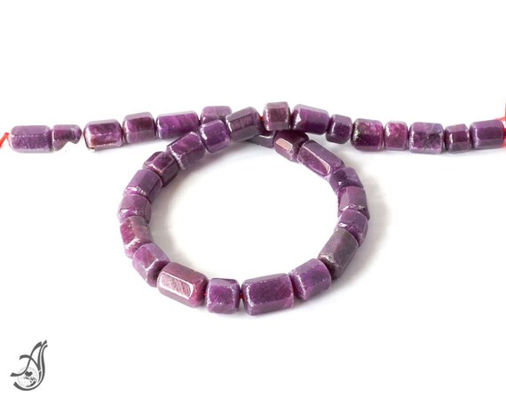 Natural Ruby Faceted Tube Beads, 16 Inch Strand
