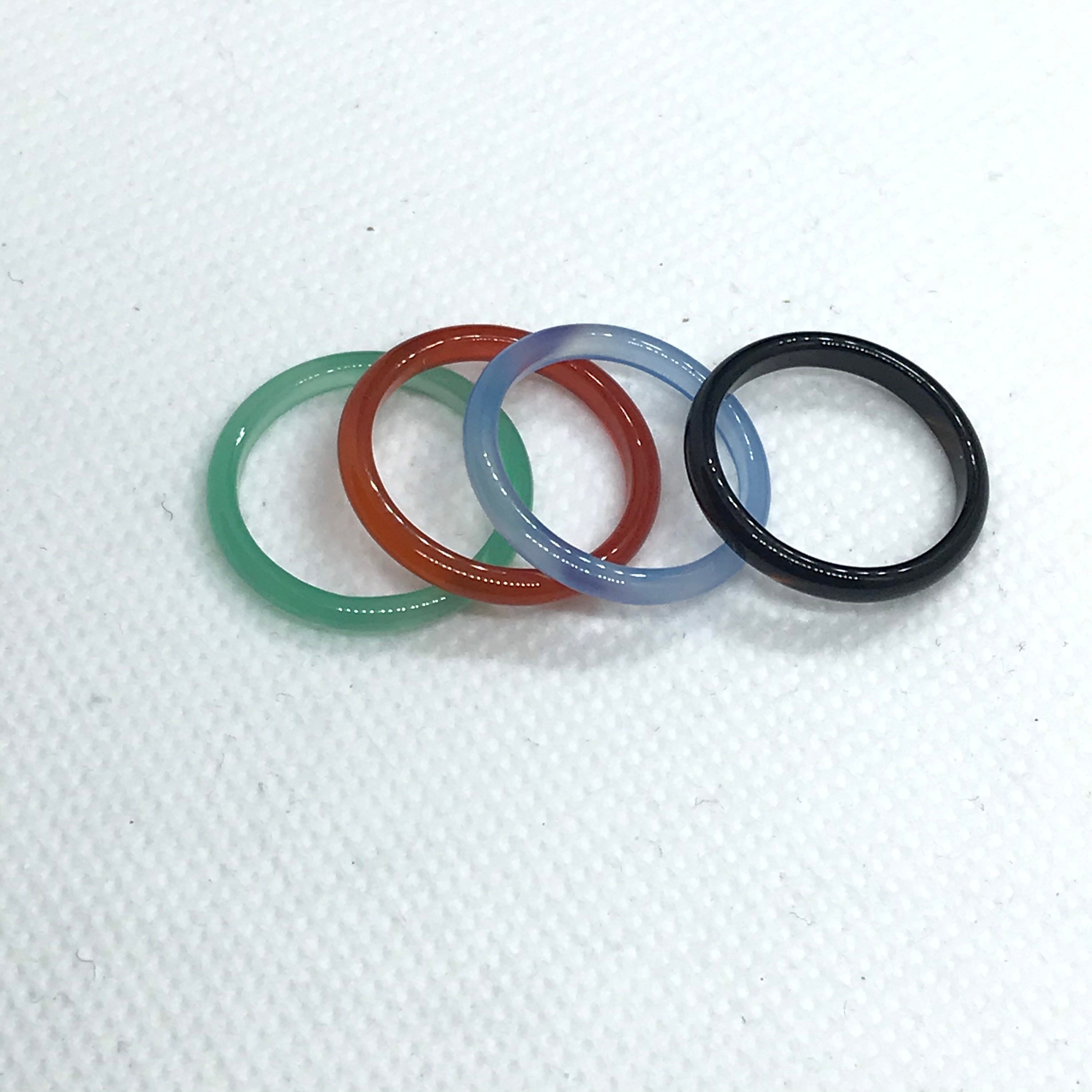 3 mm オニキス & カーネリアン リングセット レディース、オレンジ 