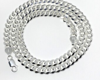 Kubansk silverkedja, 925 sterlingsilver, italiensk trottoarkantskedja, 6,5 mm kubanskt länkhalsband, silverkedja för kvinnor, present till henne (GD 180-S)