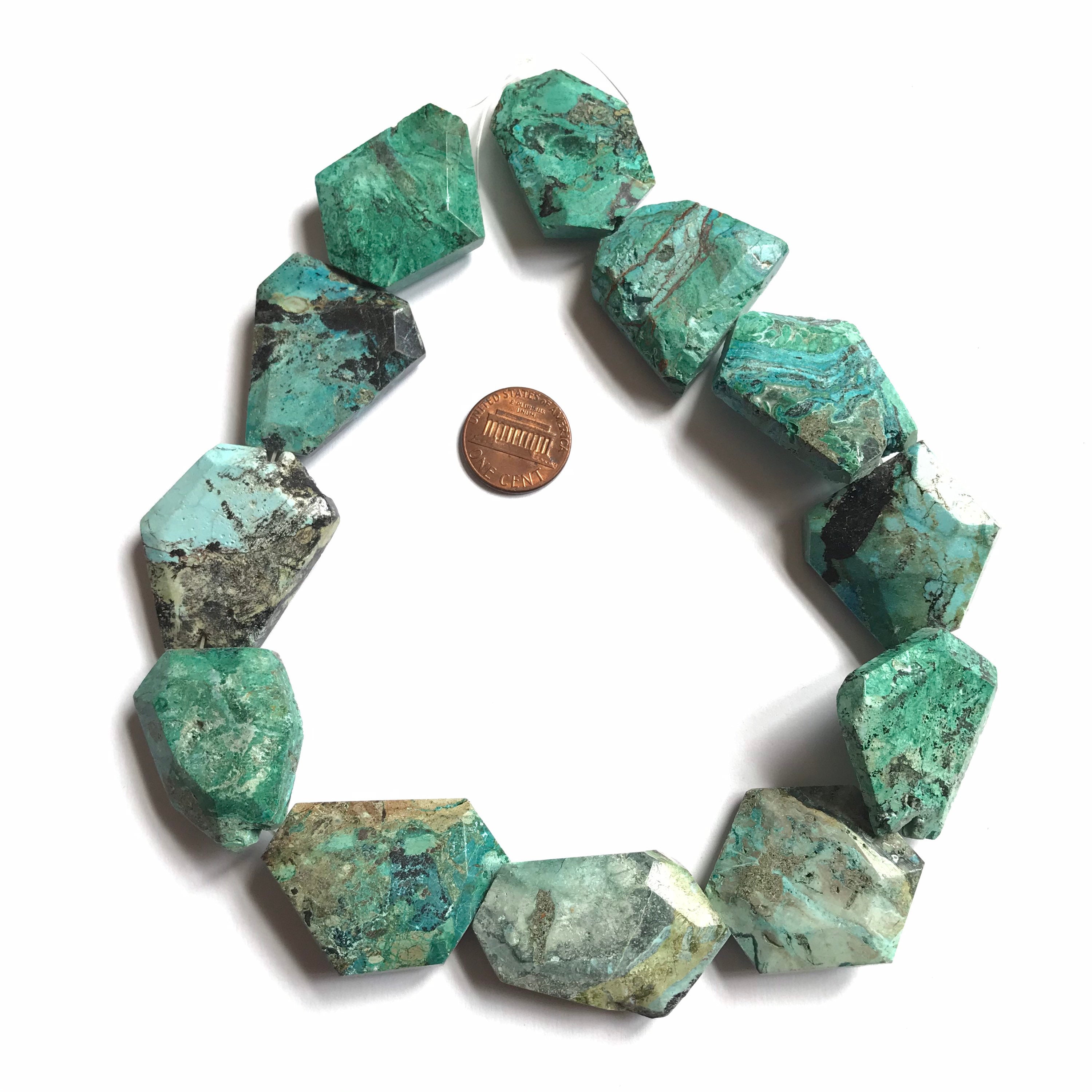 Chrysocolla Flat Tumble Faceted appx 24x8mm Exceptional 16 inch full strand.One of a kind #242 Self creative pattern on it naturally