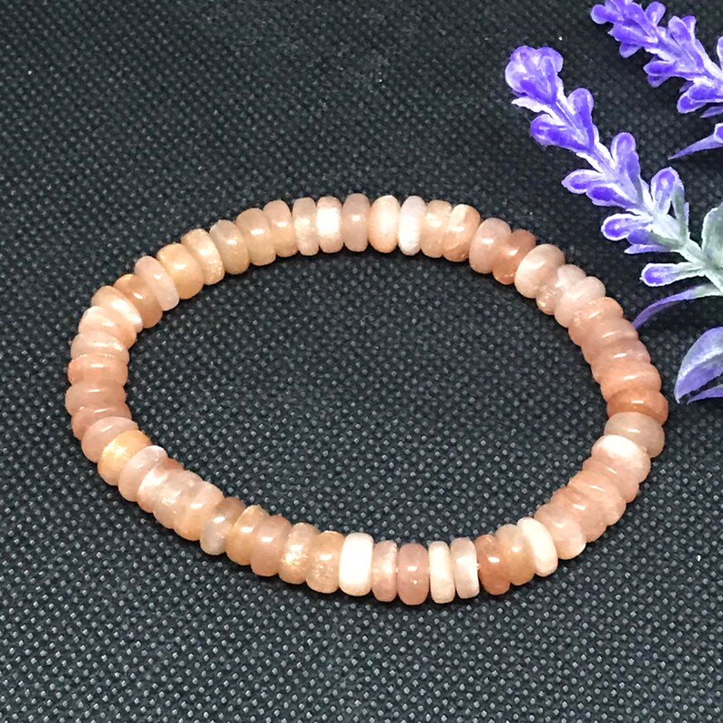 100% Genuine AAA Peach Moonstone Bracelet, 8mm Rondelle Beaded Bracelet,Stretchable Bracelet For Men/Women,Healing & Energy Bracelet image 5