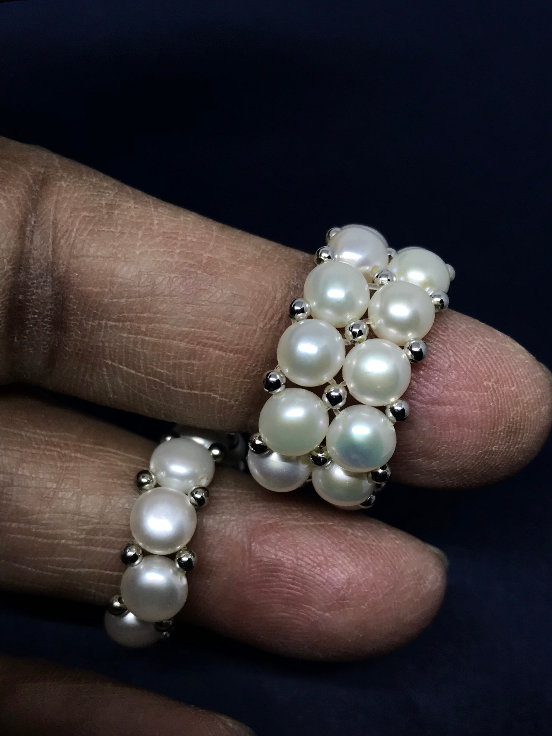 Beautiful White Pearl Ring ,on Elastic Thread, 100% Natural , 8 to 