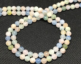 天然アクアマリン＆モルガナイトビーズ、6 mm ラウンドアクアマリン