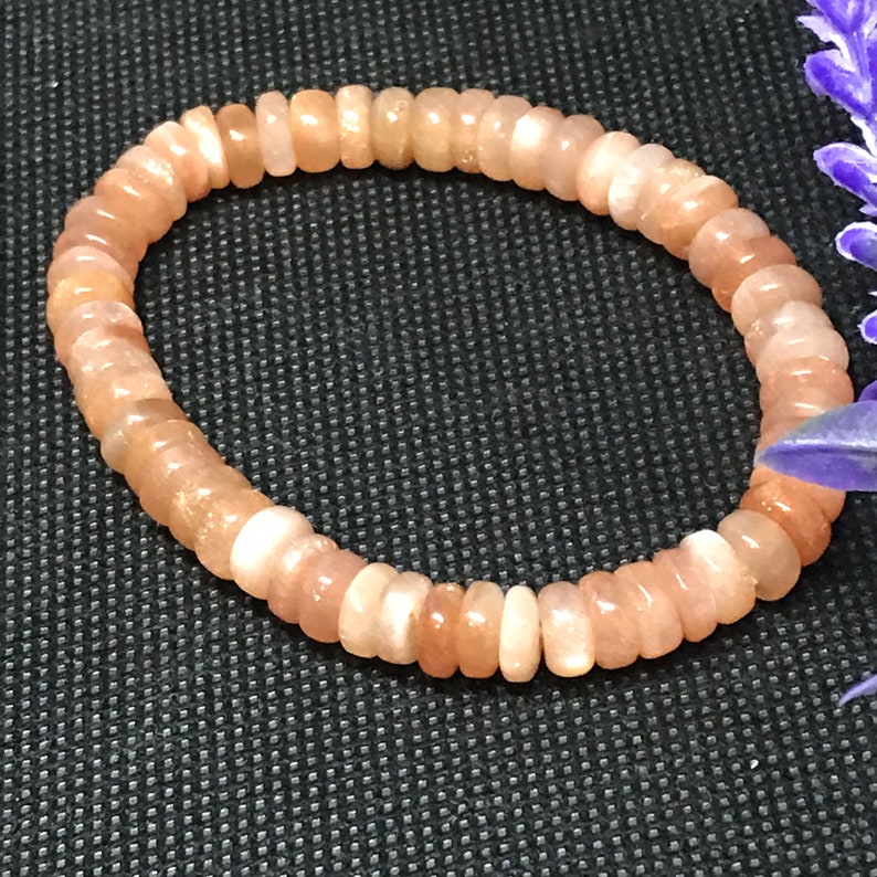 100% Genuine AAA Peach Moonstone Bracelet, 8mm Rondelle Beaded Bracelet,Stretchable Bracelet For Men/Women,Healing & Energy Bracelet image 2