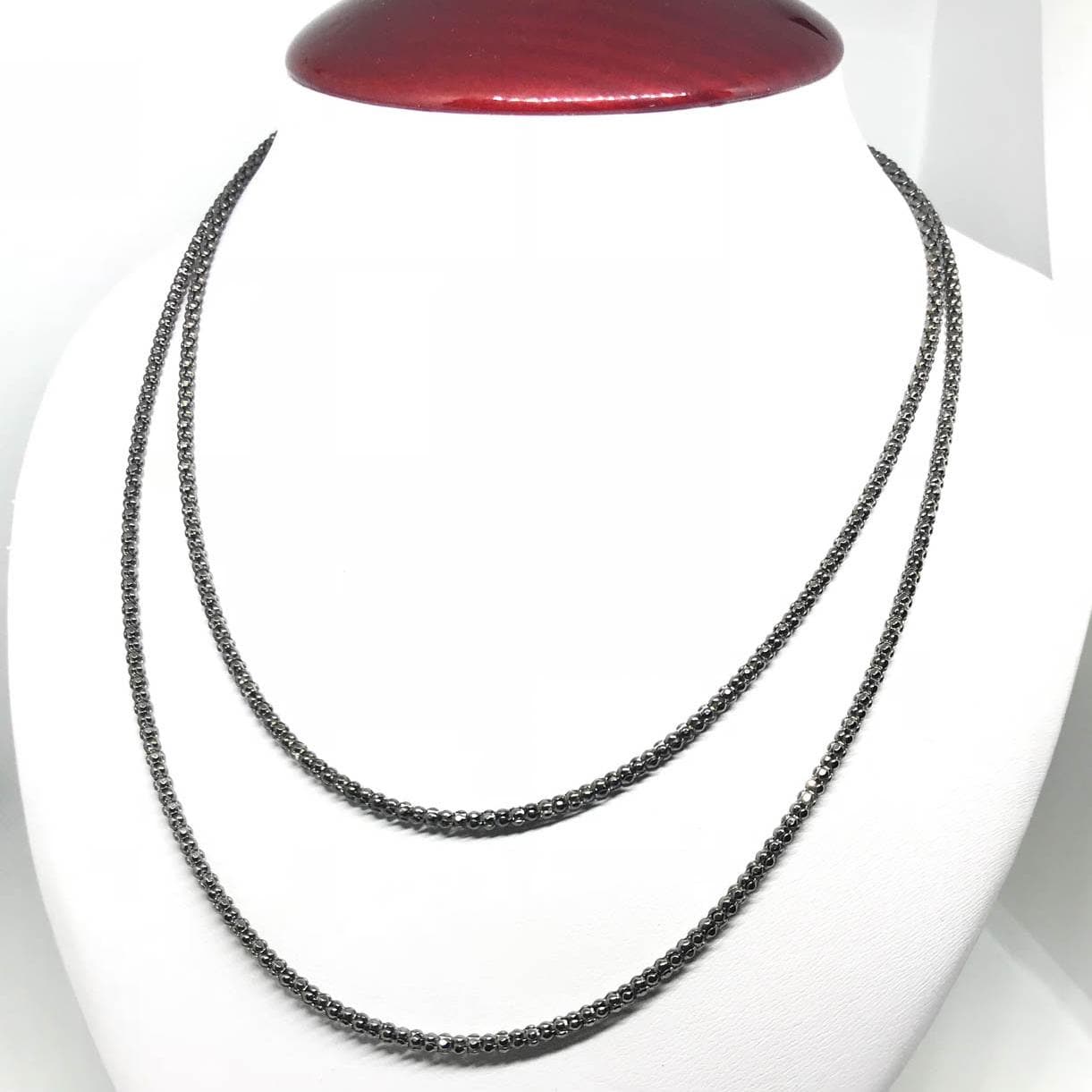 Italian Black Popcorn Chain, 925 Sterling Silver With Black