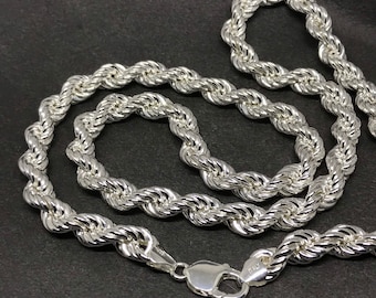 Silver Rope Chain, 925 Sterling Silver Chain Necklace, 24 & 28 Inch Rope Chain For Men's, Gift For Her, Heavy Chains ( CV-170))