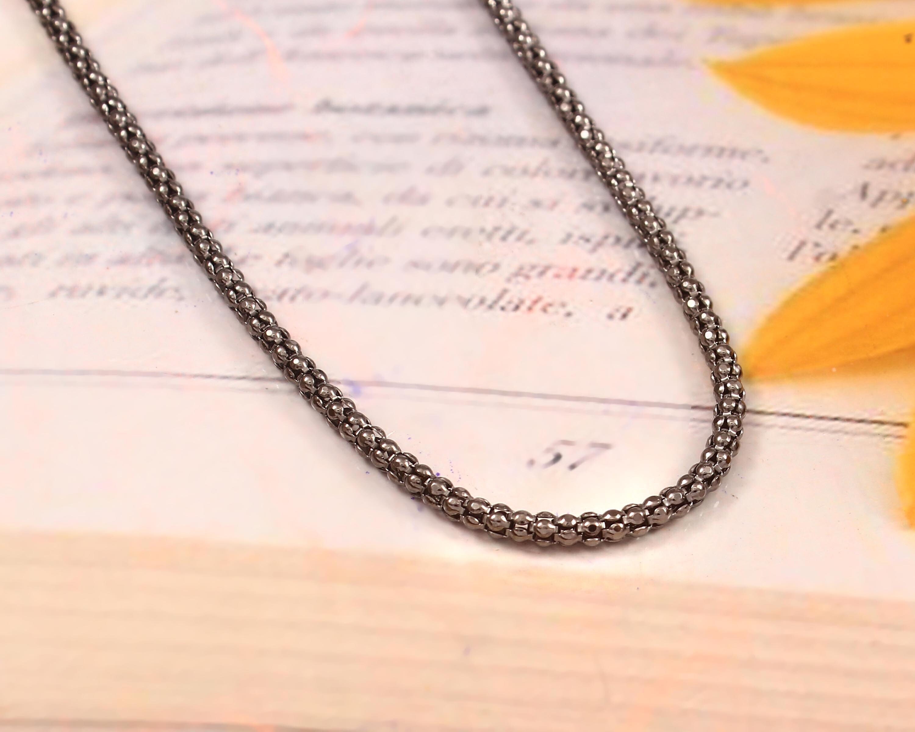 Collar De Plata Esterlina 925 Con Cadena Tipo Palomitas - Largo A Elegir, Diseño Italiano