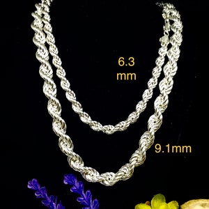 Rope Chain Necklace, 925 Sterling Silver Rope Chain, long heavy silver chain Necklace, Rope Chain For Men/Women, Italian Chain For father.